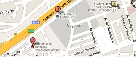 Plano de google con la localización de los apartamentos económicos en alquiler en Bormujos